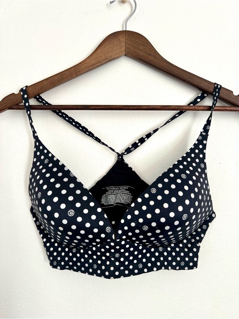 Victoria’s Secret Lightly Lined Plunge Bikini Top 34C Black White Polka Dot Swim - Picture 2 of 4
